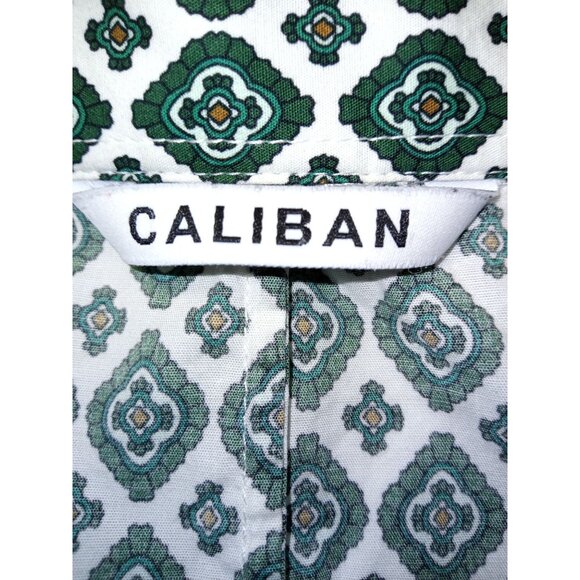 Caliban Green White Printed Button Down Shirt Size 12 - Picture 5 of 5